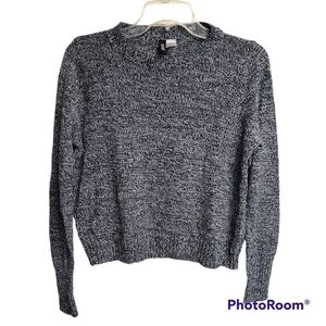 Divided Black And White Marled Long Sleeve Knit Sweater Size Small